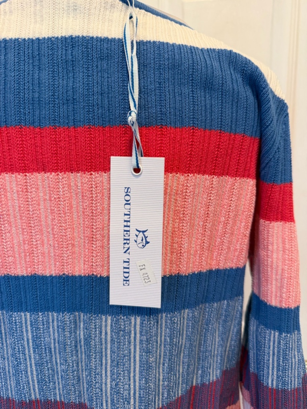 Southern Tide Rosalie Peplum Top Charting Blue Stripe Knit Sweater Size M NWT - Picture 7 of 10